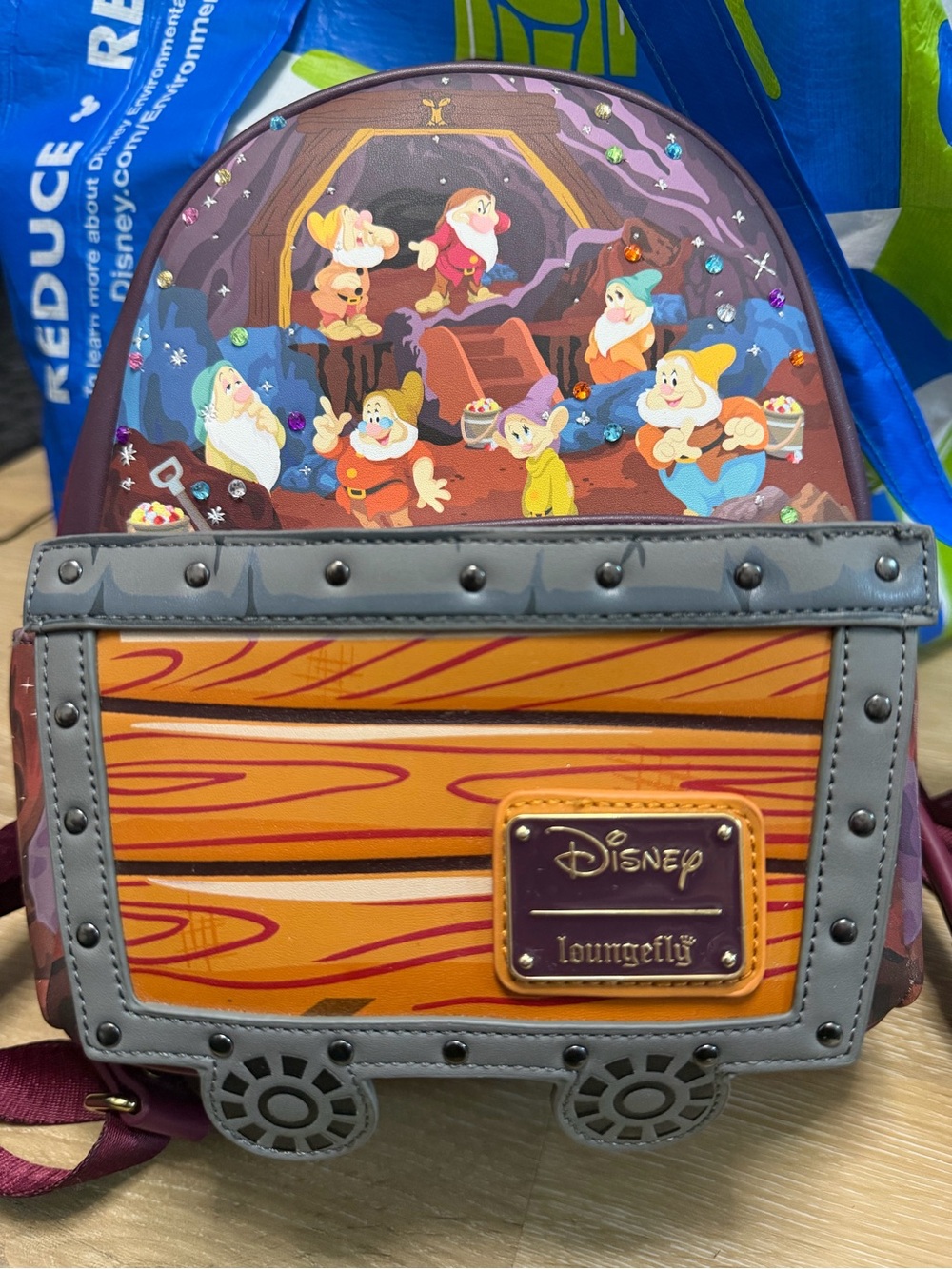 Disney Loungefly Snow White Seven Dwarfs Gem Mine Cart Mini Backpack